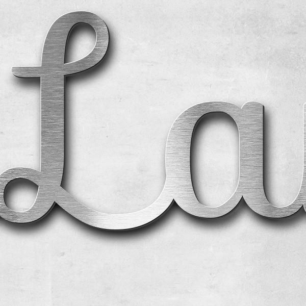Schriftzug "Lambrecht" in Schriftart "Autumna", Edelstahl V2A gebürstet - hochwertig & wetterbeständ