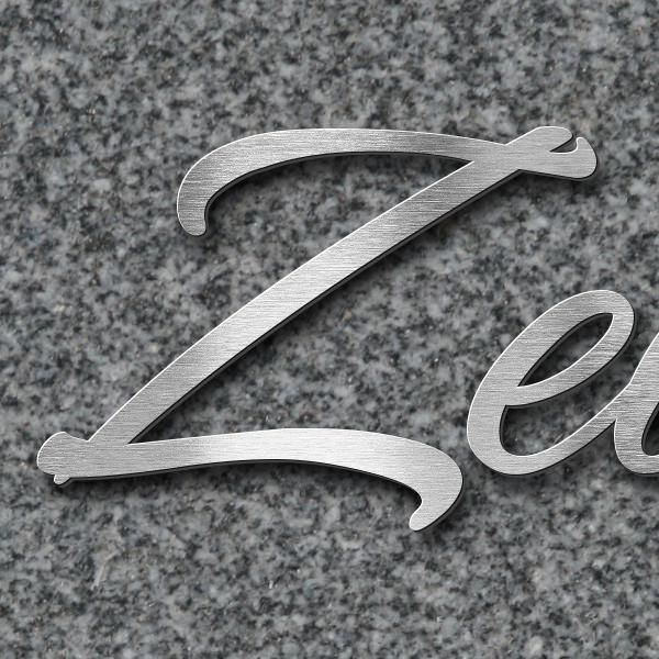 Schriftzug "Zeit vergeht, aber die Liebe bleibt" in Schriftart "Jessari", Edelstahl V2A gebürstet -