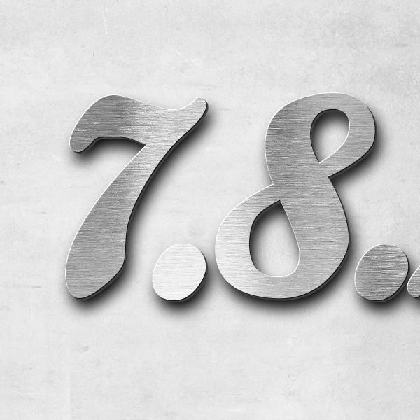 Schriftzug "7.8.2024" in Schriftart "Ballpark", Edelstahl V2A gebürstet - hochwertig & wetterbeständ