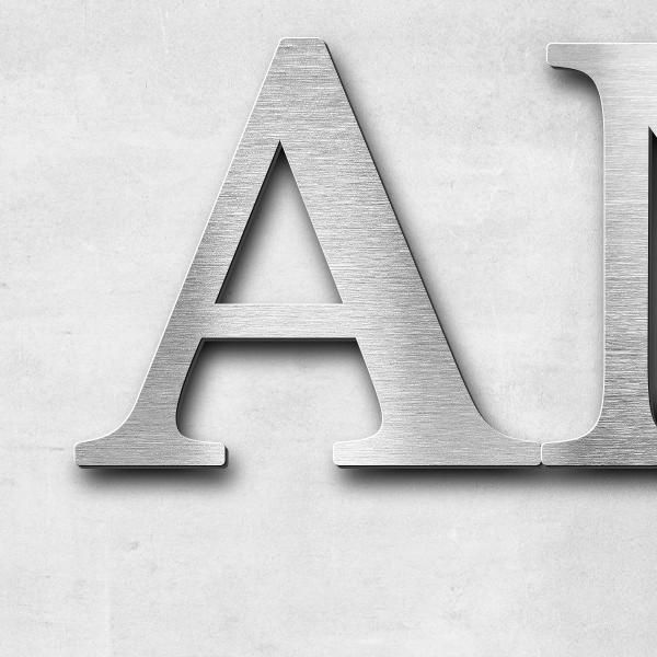 Schriftzug "AN DER RINNE 1" in Schriftart "Serif", Edelstahl V2A gebürstet - hochwertig & wetterbest