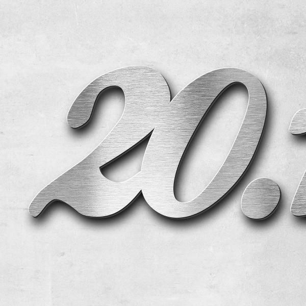 Schriftzug "20.10.1937-8.10.2025" in Schriftart "Ballpark", Edelstahl V2A gebürstet - hochwertig & w