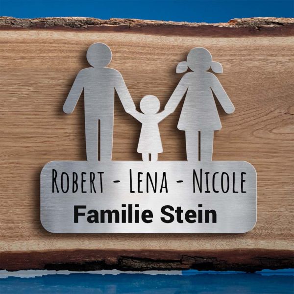 Familien-Türschild Edelstahl, Tochter - Eltern (personalisierbar)