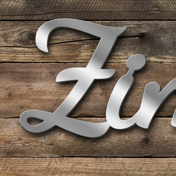 Schriftzug "Zimmermann" in Schriftart "Filigrano", Edelstahl V2A spiegelpoliert - hochwertig & wette