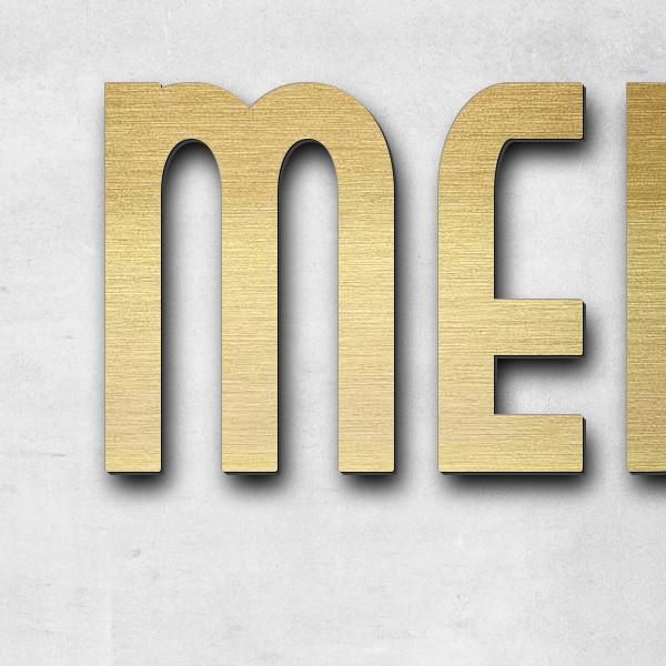 Schriftzug "Medicus" in Schriftart "Style 25", Acryl-Kunststoff in Messing-Optik gebürstet - hochwer