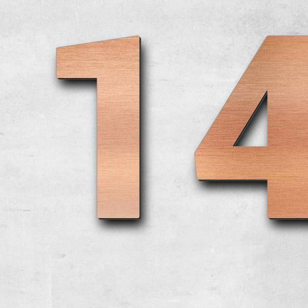 Schriftzug "14" in Schriftart "Sans", Acryl-Kunststoff in Kupfer-Optik gebürstet - hochwertig & wett