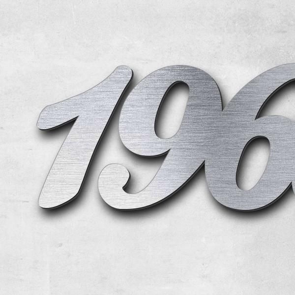 Schriftzug "1963" in Schriftart "Ballpark", Acryl-Kunststoff in Edelstahl-Optik gebürstet - hochwert
