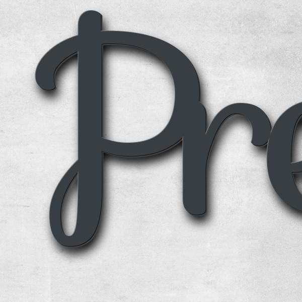 Schriftzug "PreslmayrKonditorei" in Schriftart "Autumna", Edelstahl V2A pulverbeschichtet - hochwert