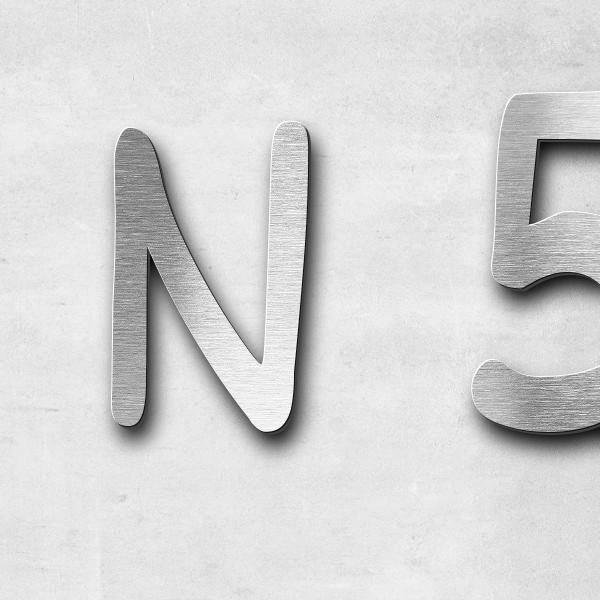 Schriftzug "N 54°0'19.212"" in Schriftart "Malta", Edelstahl V2A gebürstet - hochwertig & wetterbest