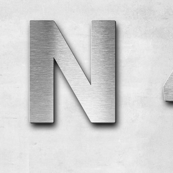 Schriftzug "N 48° 8′ 48.6″" in Schriftart "Sans", Edelstahl V2A gebürstet - hochwertig & wetterbestä
