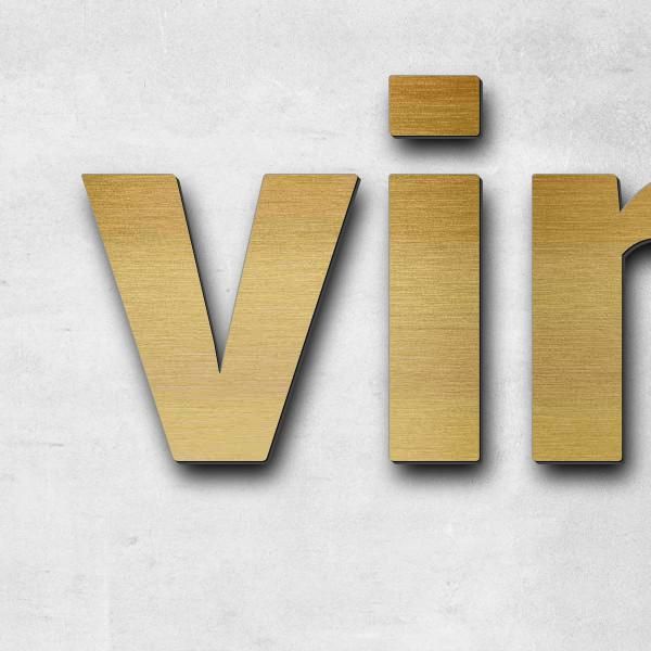 Schriftzug "vintage second hand", Acryl-Kunststoff in Messing-Optik gebürstet - hochwertig & wetterb