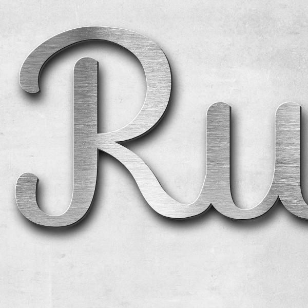 Schriftzug "Rudi Jahnke" in Schriftart "Autumna", Edelstahl V2A gebürstet - hochwertig & wetterbestä