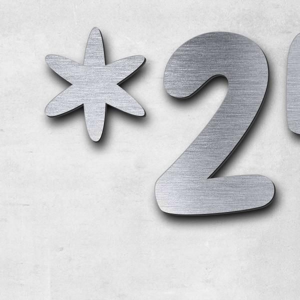 Schriftzug "*24,07, 1968" in Schriftart "Darius", Acryl-Kunststoff in Edelstahl-Optik gebürstet - ho