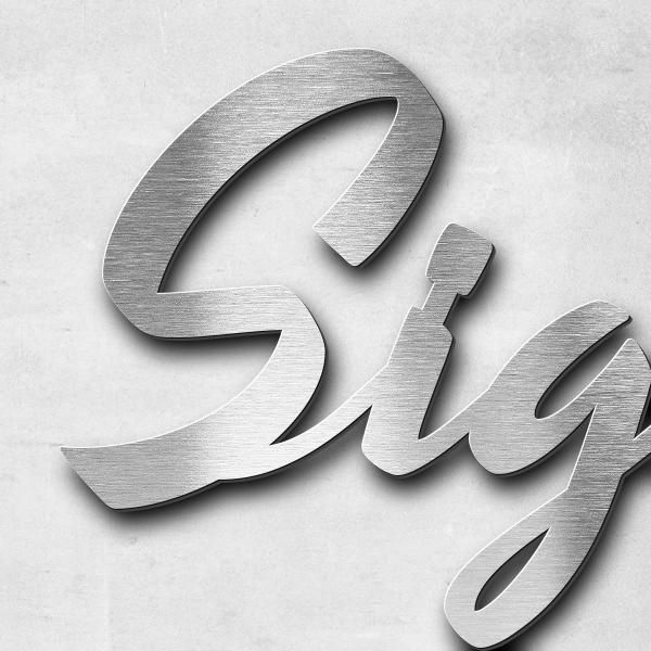 Schriftzug "Signature Flame by" in Schriftart "Retroracer", Edelstahl V2A gebürstet - hochwertig & w