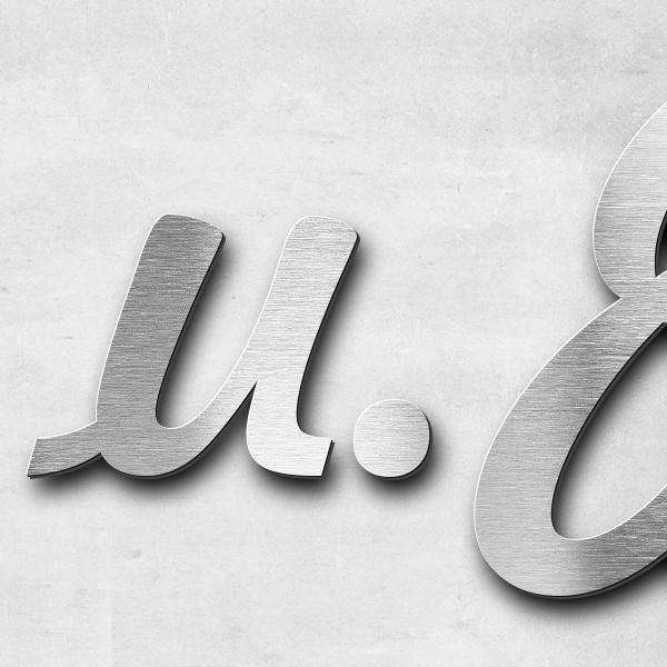 Schriftzug "u.Edith" in Schriftart "Scriptus", Edelstahl V2A gebürstet - hochwertig & wetterbeständi