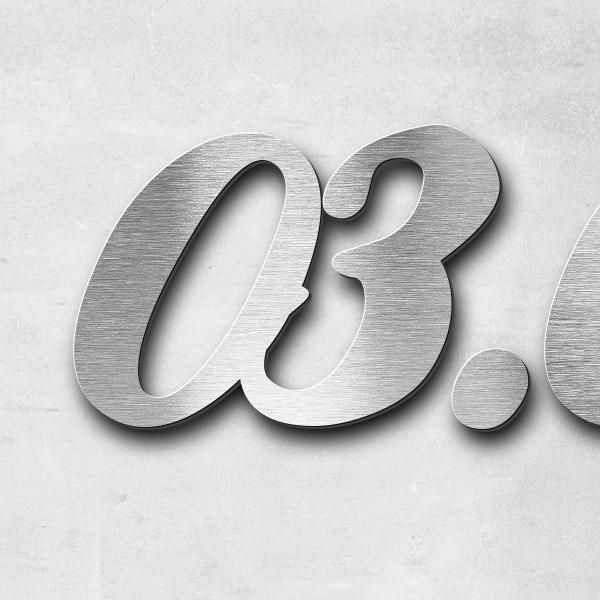 Schriftzug "03.03.42-27.12.24" in Schriftart "Ballpark", Edelstahl V2A gebürstet - hochwertig & wett