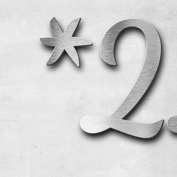 Schriftzug "*22.09.39" in Schriftart "Filigrano", Edelstahl V2A gebürstet - hochwertig & wetterbestä