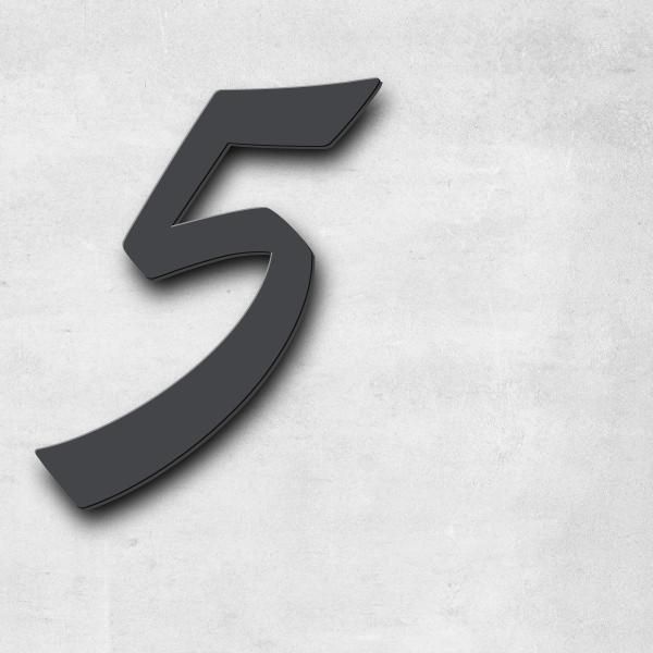 Schriftzug "5" in Schriftart "Retroracer", Edelstahl V2A pulverbeschichtet - hochwertig & wetterbest