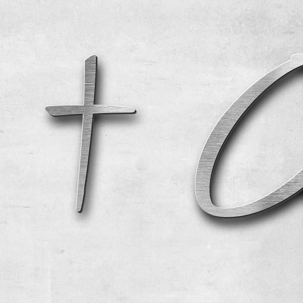 Schriftzug "† 03.08.2015" in Schriftart "Jessari", Edelstahl V2A gebürstet - hochwertig & wetterbest