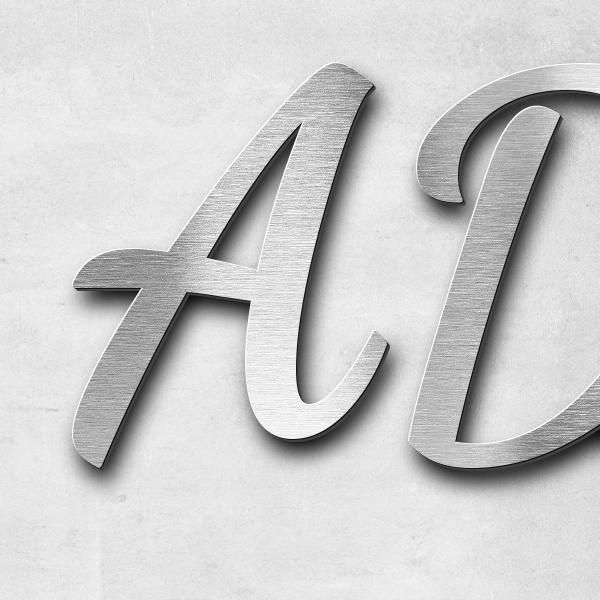 Schriftzug "ADAM PITZ" in Schriftart "Filigrano", Edelstahl V2A gebürstet - hochwertig & wetterbestä