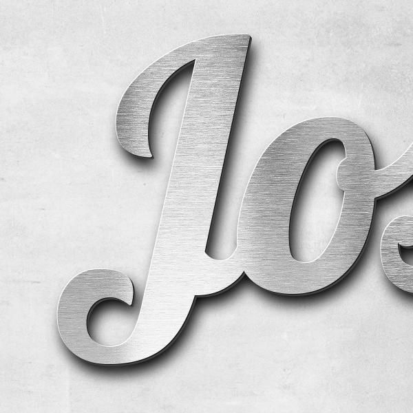 Schriftzug "Josef Gensler" in Schriftart "Catdog", Edelstahl V2A gebürstet - hochwertig & wetterbeständig
