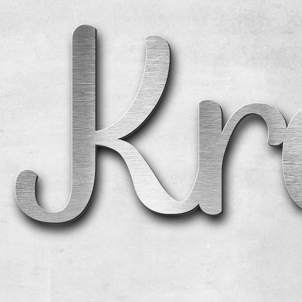 Schriftzug "Krassmann" in Schriftart "Autumna", Edelstahl V2A gebürstet - hochwertig & wetterbeständ