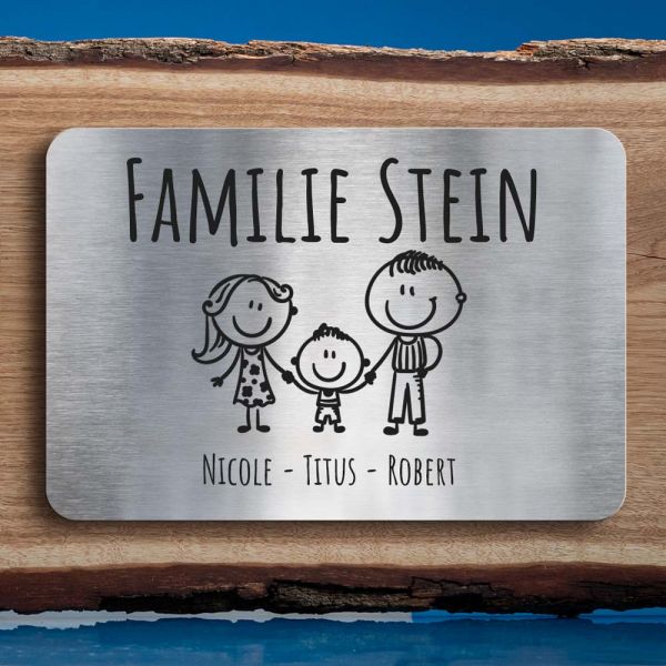 Familien-Türschild Edelstahl, Sohn - Eltern (personalisierbar) - Serie 2