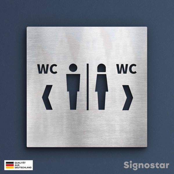 WC Schild Edelstahl - Herren & Damen WC links rechts