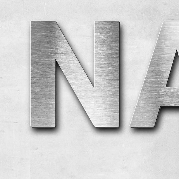 Schriftzug "NAHE STADION" in Schriftart "Sans", Edelstahl V2A gebürstet - hochwertig & wetterbeständ