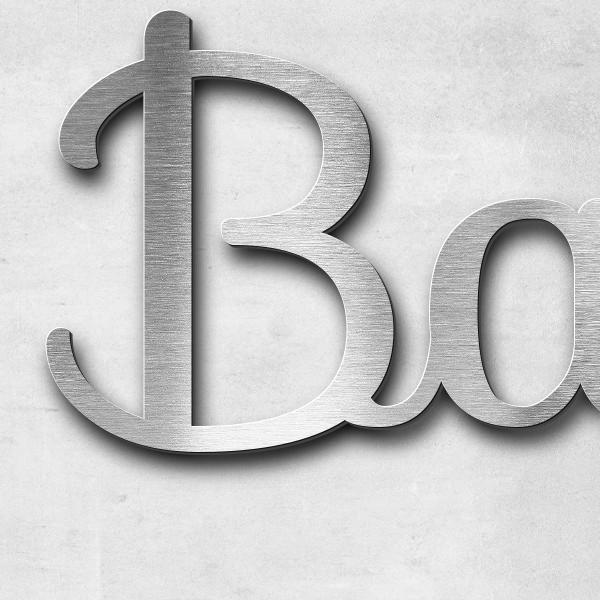 Schriftzug "Bahnhofstraße 71B" in Schriftart "Autumna", Edelstahl V2A gebürstet - hochwertig & wette