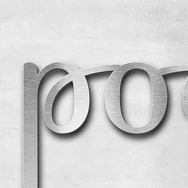 Schriftzug "poolsystems" in Schriftart "Autumna", Edelstahl V4A gebürstet - hochwertig & wetterbestä