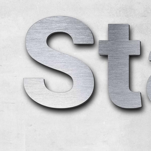 Schriftzug "Stanimir Miletić" in Schriftart "Sans", Acryl-Kunststoff in Edelstahl-Optik gebürstet -