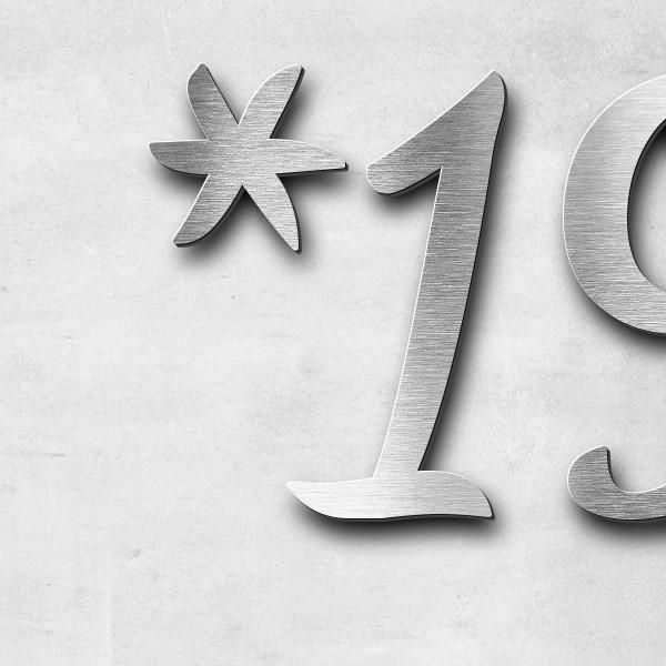 Schriftzug "*1963 ✝2022" in Schriftart "Filigrano", Edelstahl V2A gebürstet - hochwertig & wetterbe
