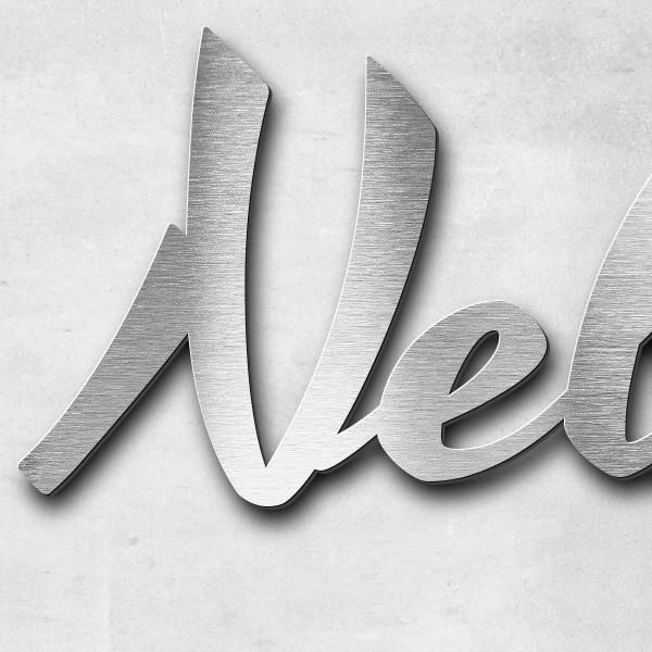 Schriftzug "Nelly" in Schriftart "Retroracer", Edelstahl V2A gebürstet - hochwertig & wetterbeständi