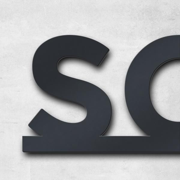 Schriftzug "Schwarzinger" in Schriftart "Baseline", Edelstahl V2A pulverbeschichtet - hochwertig & wetterbeständig