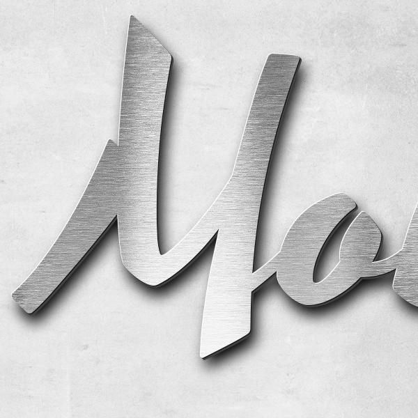 Schriftzug "Monninger" in Schriftart "Retroracer", Edelstahl V2A gebürstet - hochwertig & wetterbest