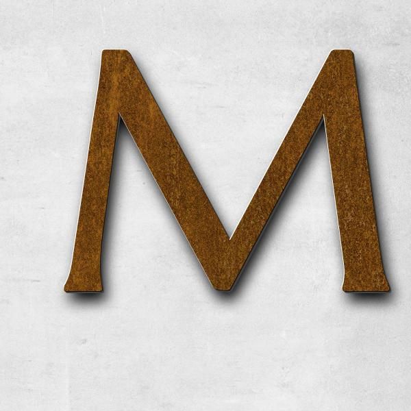 Schriftzug "Malte Müllerburg" in Schriftart "Eternitas", Cortenstahl voroxidiert - hochwertig & wett