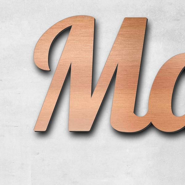 Schriftzug "Manfred Schuster", Acryl-Kunststoff in Kupfer-Optik gebürstet - hochwertig & wetterbestä