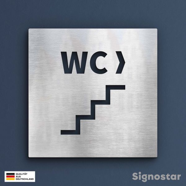 WC Schild Edelstahl - Treppe rechts 2