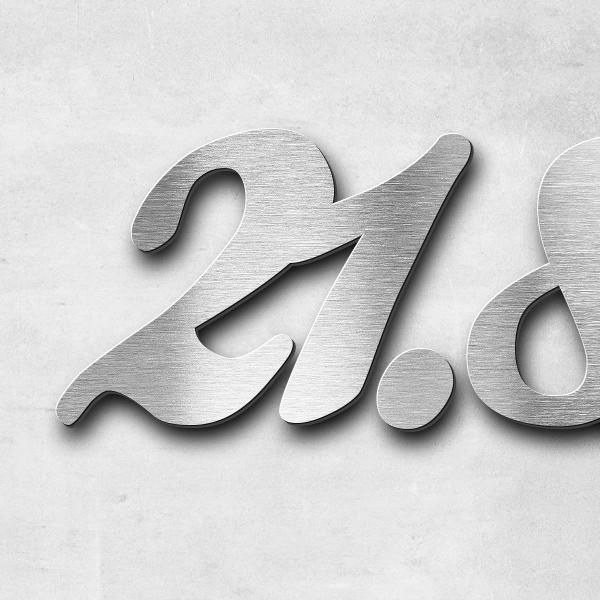 Schriftzug "21.8.2009" in Schriftart "Ballpark", Edelstahl V4A gebürstet - hochwertig & wetterbestän