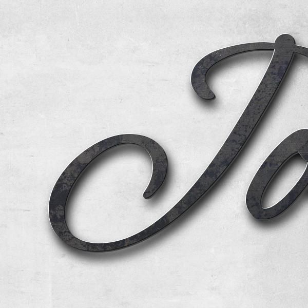 Schriftzug "Josef Sitny" in Schriftart "Jessari", Cortenstahl unbehandelt - hochwertig & wetterbestä