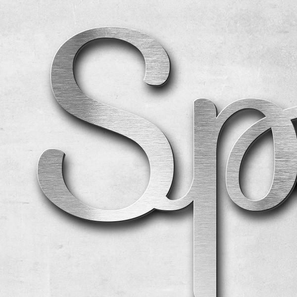 Schriftzug "Spittelaustr." in Schriftart "Autumna", Edelstahl V4A gebürstet - hochwertig & wetterbes