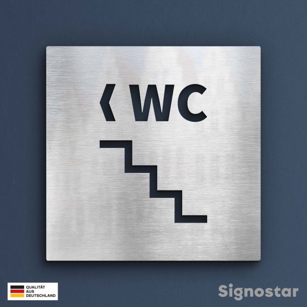 WC Schild Edelstahl - Treppe links