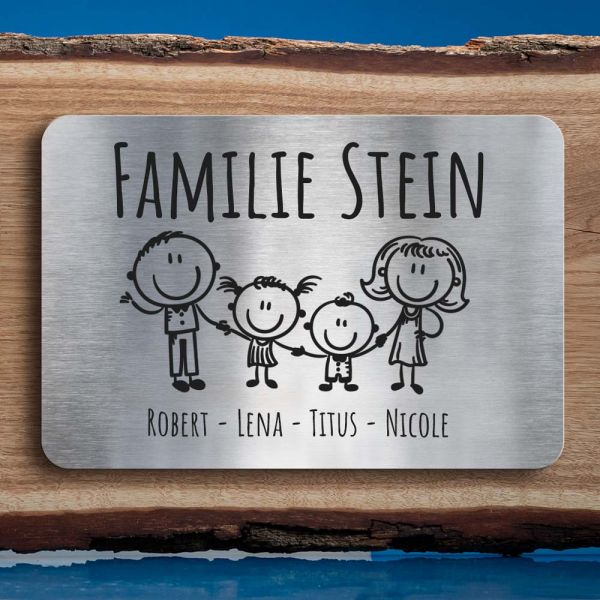 Familien-Türschild Edelstahl, Tochter - Sohn - Eltern (personalisierbar) - Serie 2