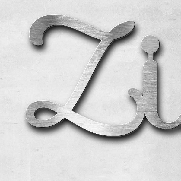 Schriftzug "Zimmermann" in Schriftart "Autumna", Edelstahl V2A gebürstet - hochwertig & wetterbestän