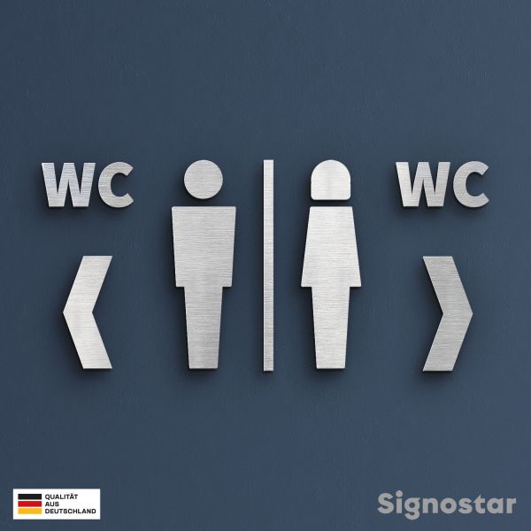 WC Piktogramm Edelstahl - Herren & Damen WC links rechts