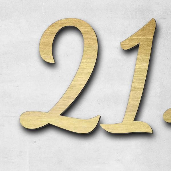 Schriftzug "21.06.2024" in Schriftart "Filigrano", Acryl-Kunststoff in Messing-Optik gebürstet - hoc