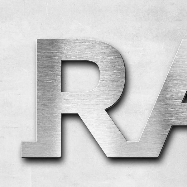 Schriftzug "Radka & Miro Pistek" in Schriftart "Baseline", Edelstahl V2A gebürstet - hochwertig & we