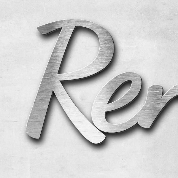 Schriftzug "Renate Rösener" in Schriftart "Filigrano", Edelstahl V2A gebürstet - hochwertig & wetter