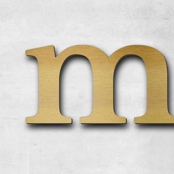 Schriftzug "medicus" in Schriftart "Serif", Acryl-Kunststoff in Messing-Optik gebürstet - hochwertig