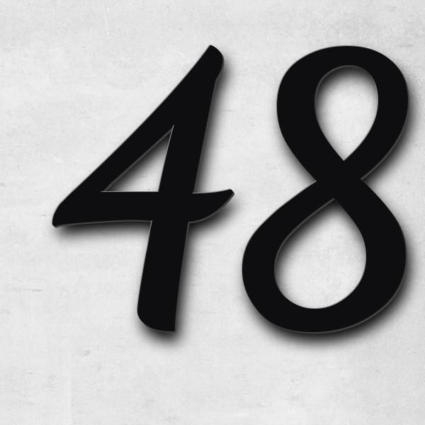 Schriftzug "48" in Schriftart "Filigrano", Edelstahl V2A pulverbeschichtet - hochwertig & wetterbest